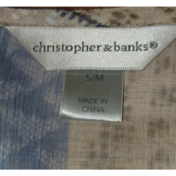 Christopher & Banks Sheer Kimono Women's Small Blue Beige Geometric Design - Picture 5 of 7